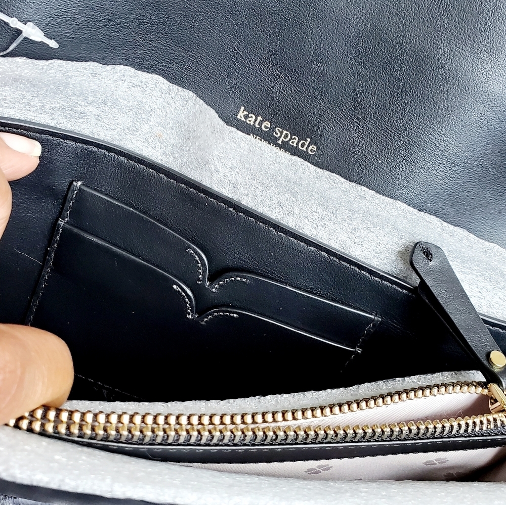 Kate Spade Black Leather Lula Gold Chain Clutch - Picture 8 of 10